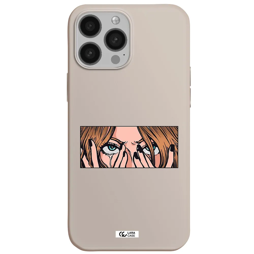 a cartoon of a woman holding her eyes Apple iPhone 13 Pro Max Silicone Stone Case