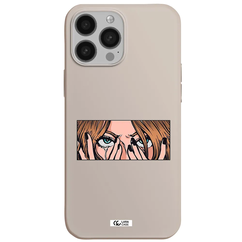 a cartoon of a woman holding her eyes Apple iPhone 13 Pro Silicone Stone Case