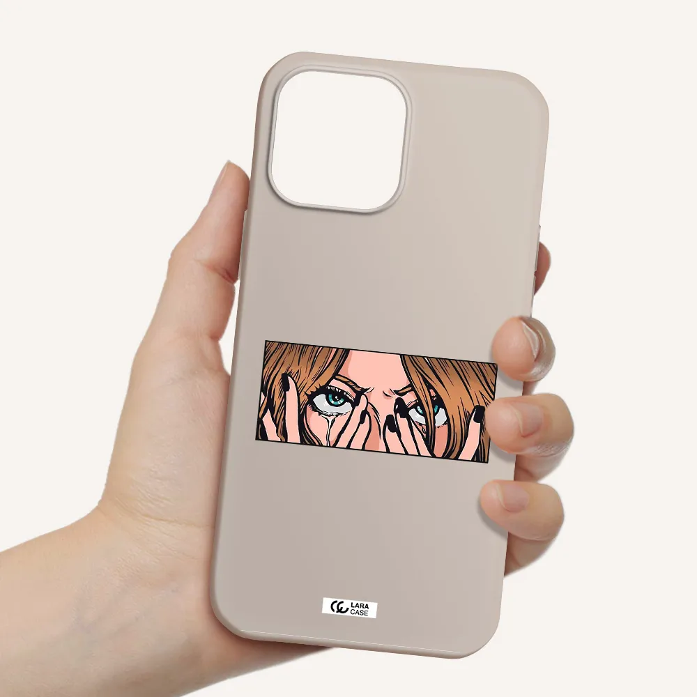 a cartoon of a woman holding her eyes Apple iPhone 13 Pro Silicone Stone Case