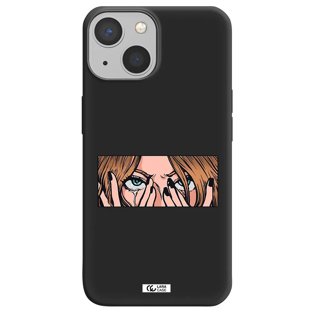 a cartoon of a woman holding her eyes Apple iPhone 13 Silicone black Case