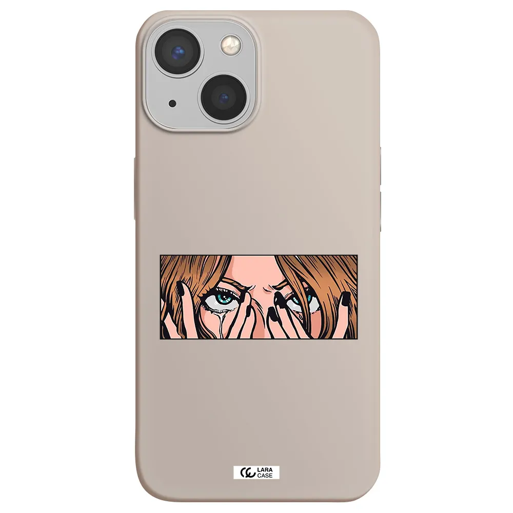 a cartoon of a woman holding her eyes Apple iPhone 13 Silicone Stone Case
