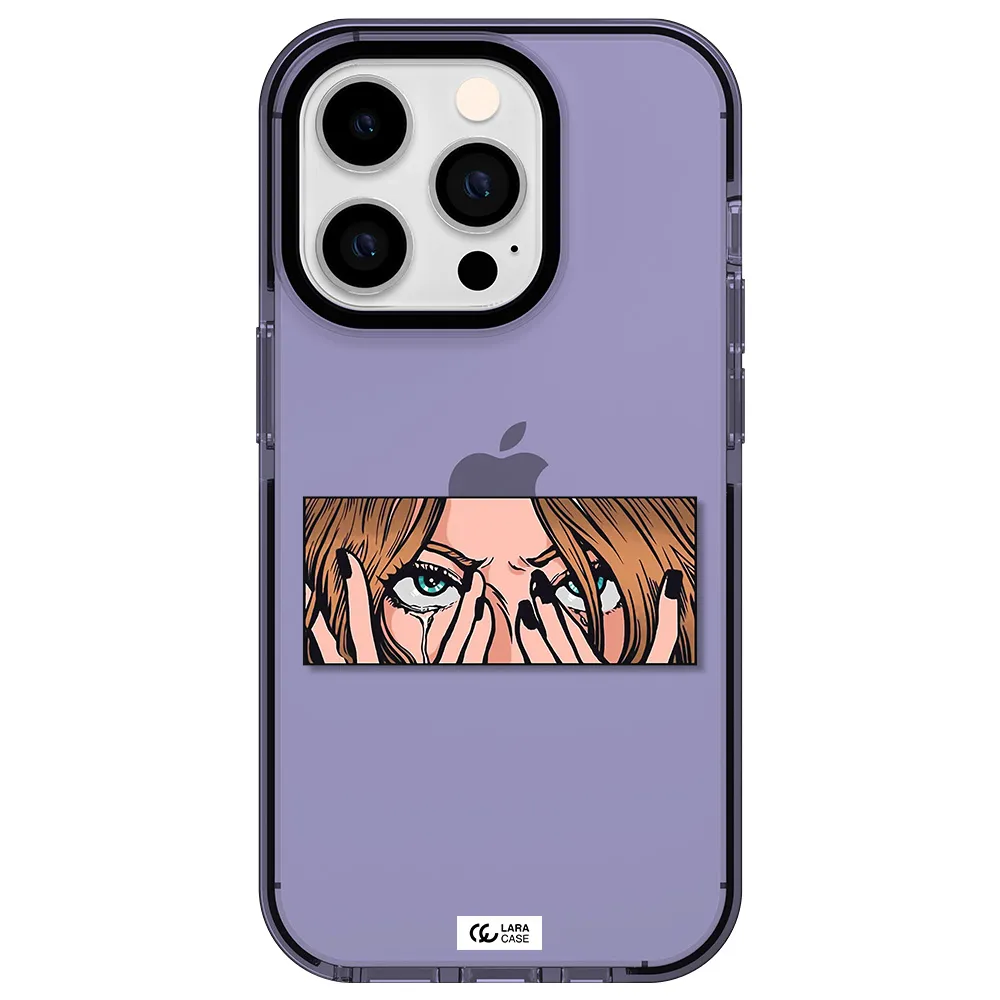 a cartoon of a woman holding her eyes Apple iPhone 14 pro impact Lilac Case