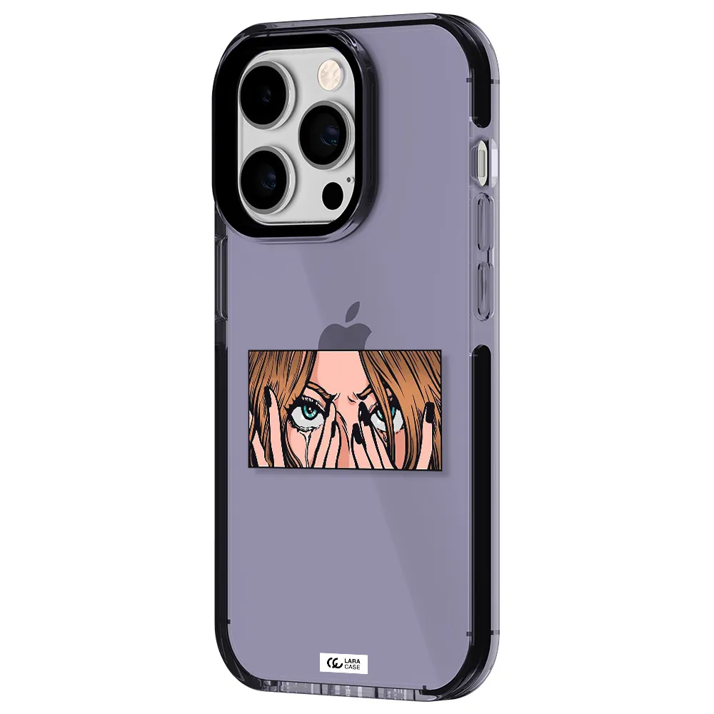 a cartoon of a woman holding her eyes Apple iPhone 14 pro impact Lilac Case