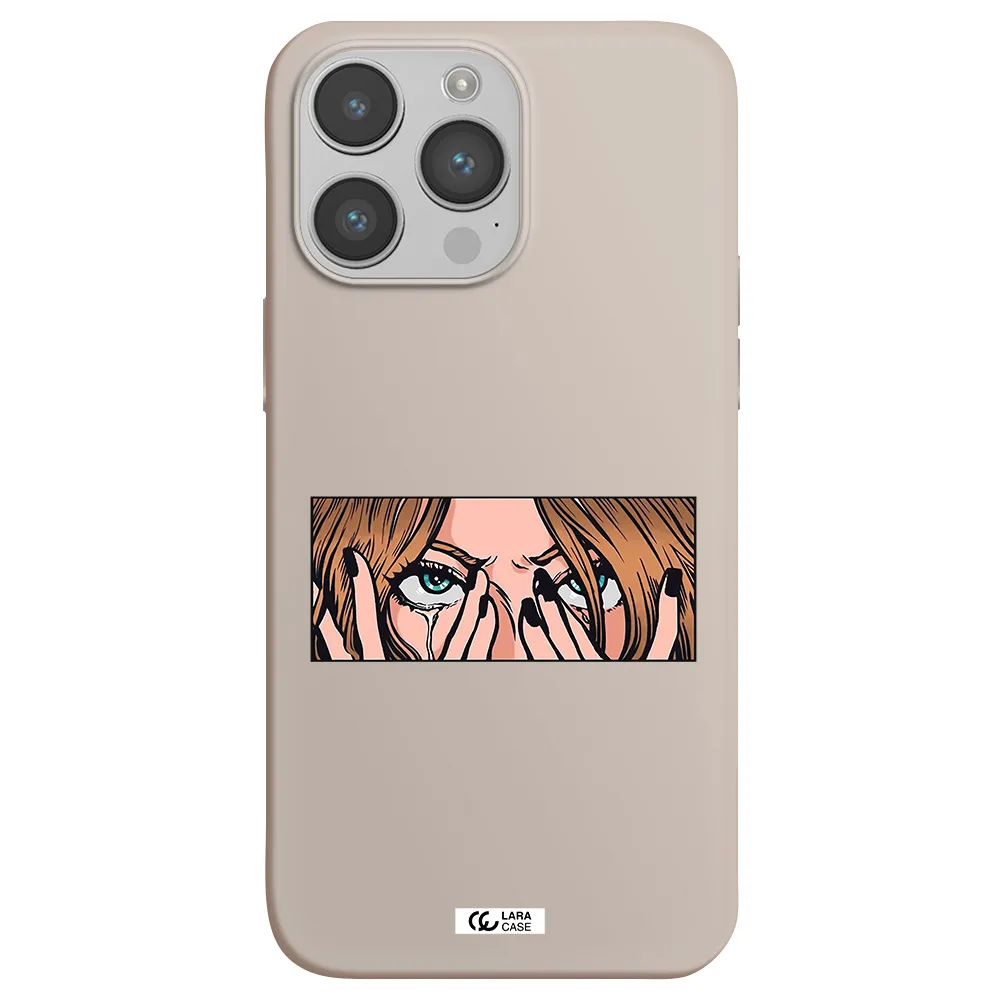 a cartoon of a woman holding her eyes Apple iPhone 14 pro max Silicone Stone Case