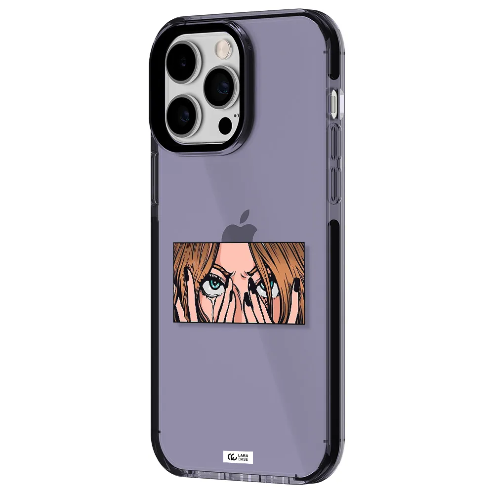 a cartoon of a woman holding her eyes Apple iPhone 15 Pro Max impact Lilac Case