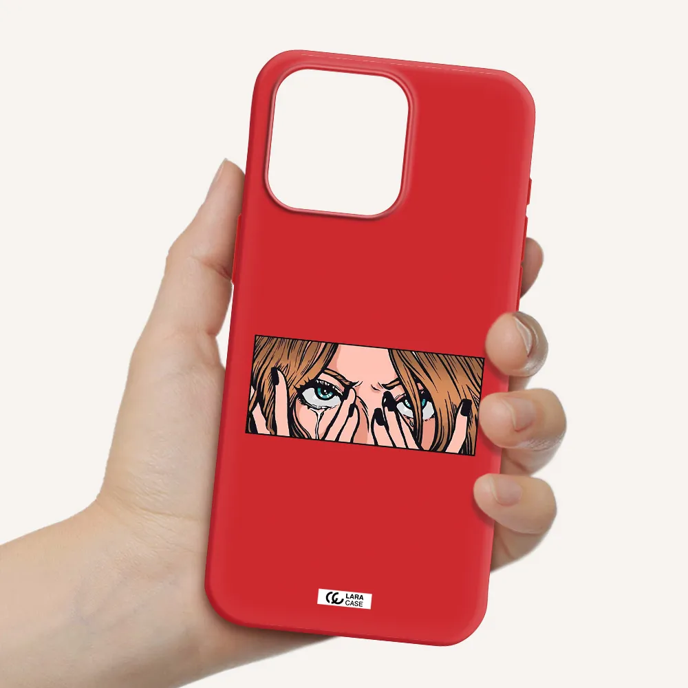 A Cartoon Of A Woman Holding Her Eyes Apple Iphone 15 Pro Max Silicone Imperial Red Case