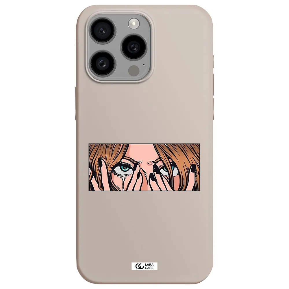 a cartoon of a woman holding her eyes Apple Iphone 15 Pro max Silicone Stone Case