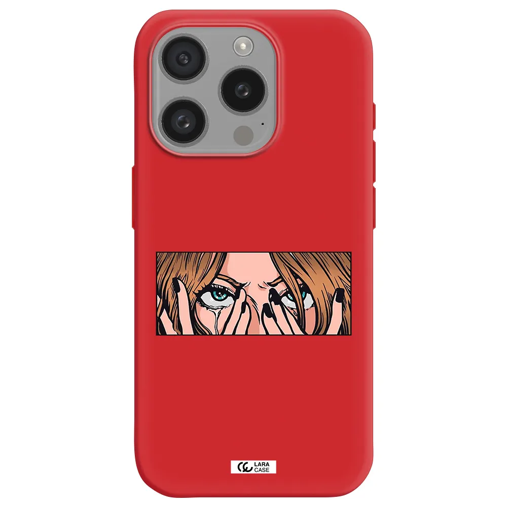 A Cartoon Of A Woman Holding Her Eyes Apple Iphone 15 Pro Silicone Imperial Red Case