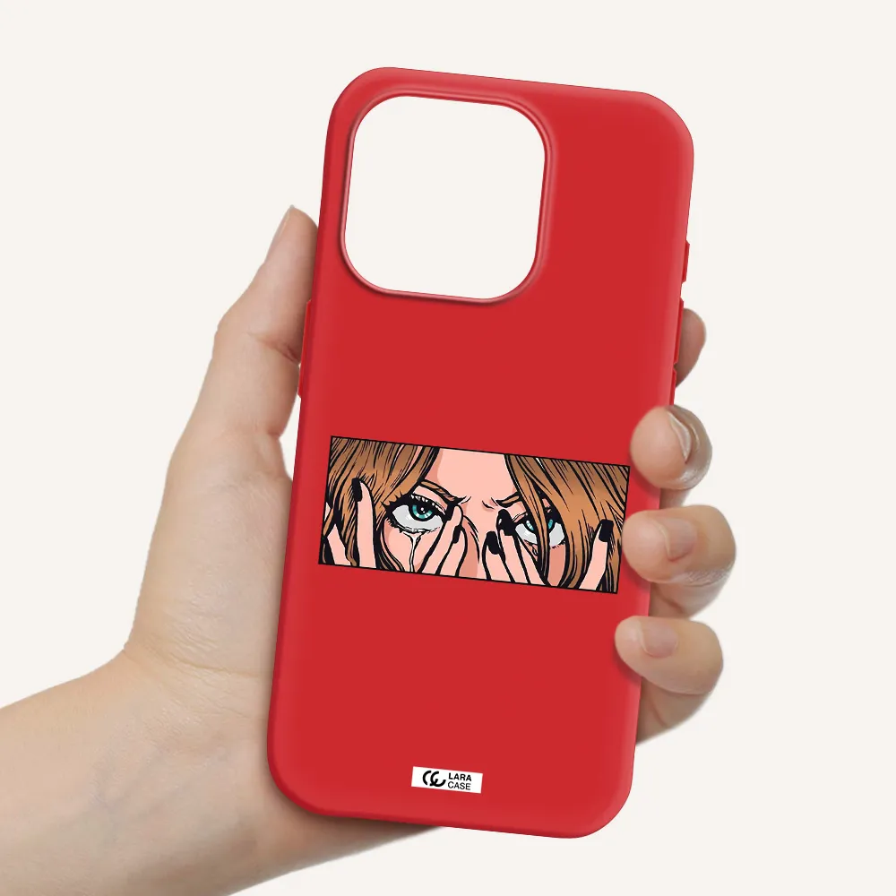 A Cartoon Of A Woman Holding Her Eyes Apple Iphone 15 Pro Silicone Imperial Red Case
