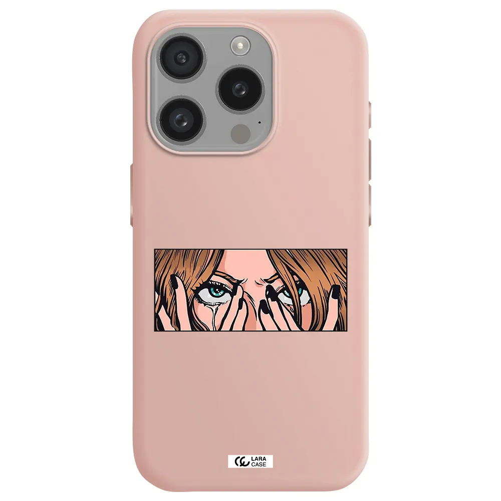 A Cartoon Of A Woman Holding Her Eyes Apple Iphone 15 Pro Silicone Pastel Pink Case