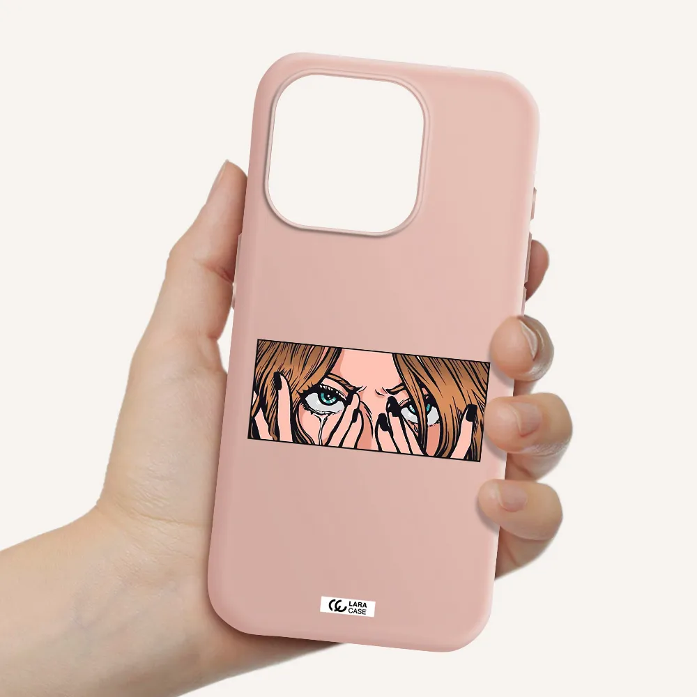 A Cartoon Of A Woman Holding Her Eyes Apple Iphone 15 Pro Silicone Pastel Pink Case