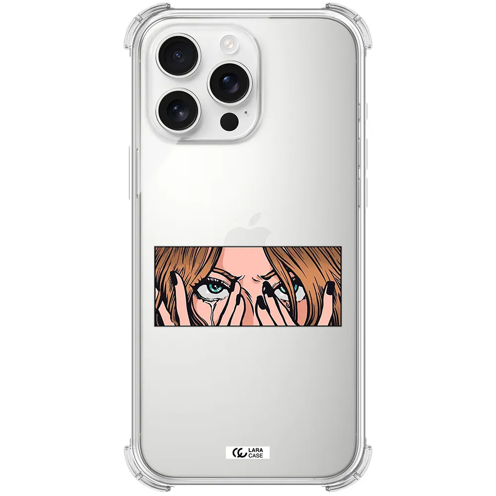 A Cartoon Of A Woman Holding Her Eyes Apple Iphone 16 Pro Max Clear Pc Case