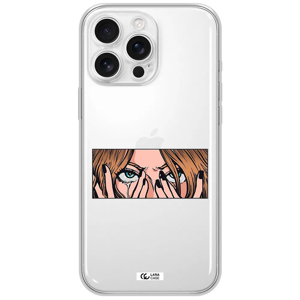 A Cartoon Of A Woman Holding Her Eyes Apple Iphone 16 Pro Max Clear Tpu Case