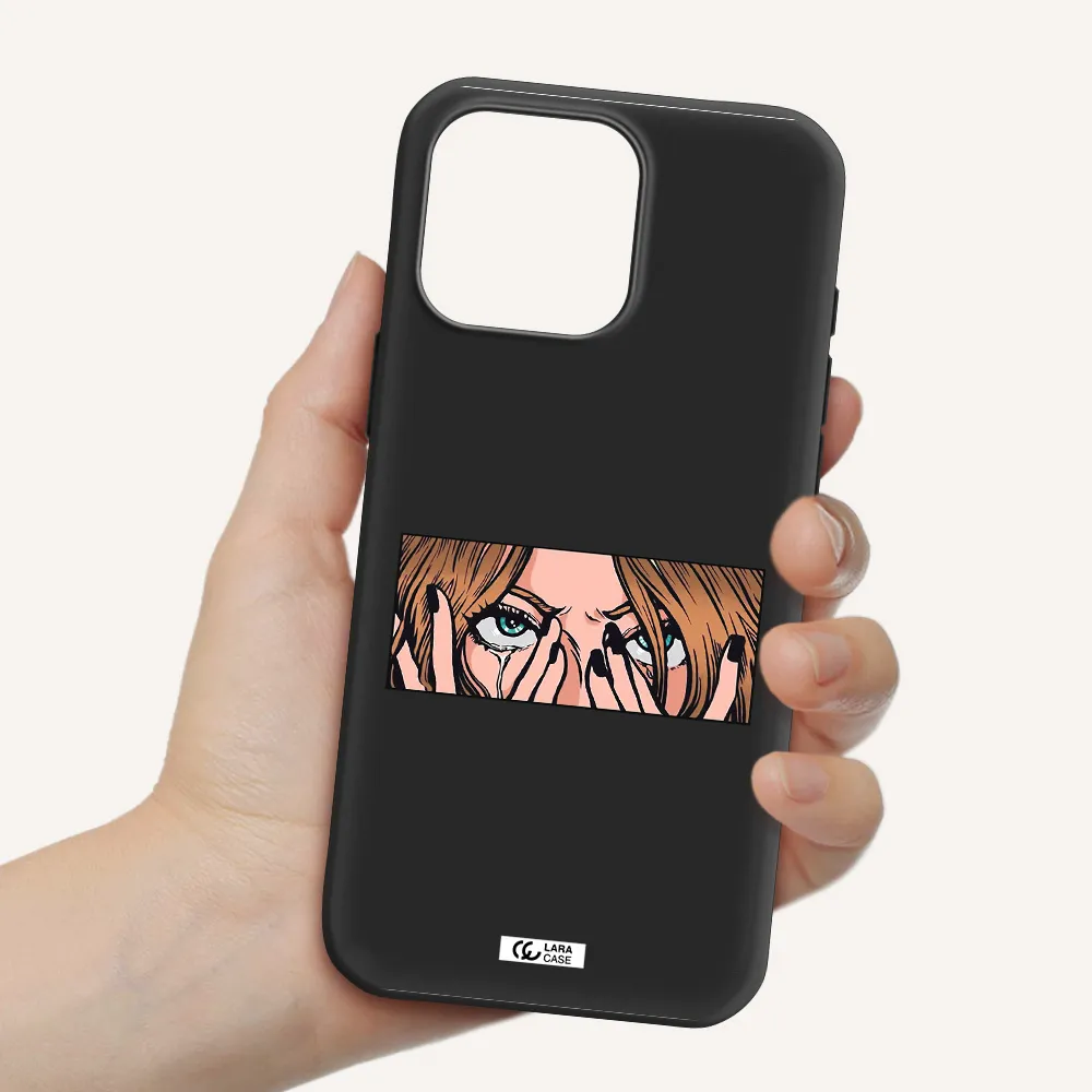 A Cartoon Of A Woman Holding Her Eyes Apple Iphone 16 Pro Max Silicone Black Case
