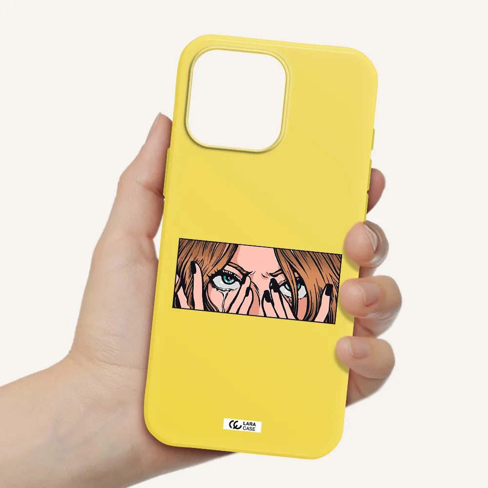 A Cartoon Of A Woman Holding Her Eyes Apple Iphone 16 Pro Max Silicone Canary Yellow Case