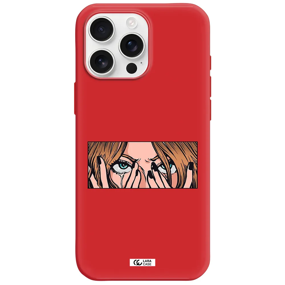 A Cartoon Of A Woman Holding Her Eyes Apple Iphone 16 Pro Max Silicone Imperial Red Case