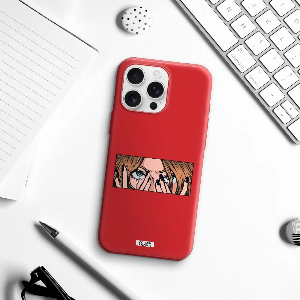 A Cartoon Of A Woman Holding Her Eyes Apple Iphone 16 Pro Max Silicone Imperial Red Case