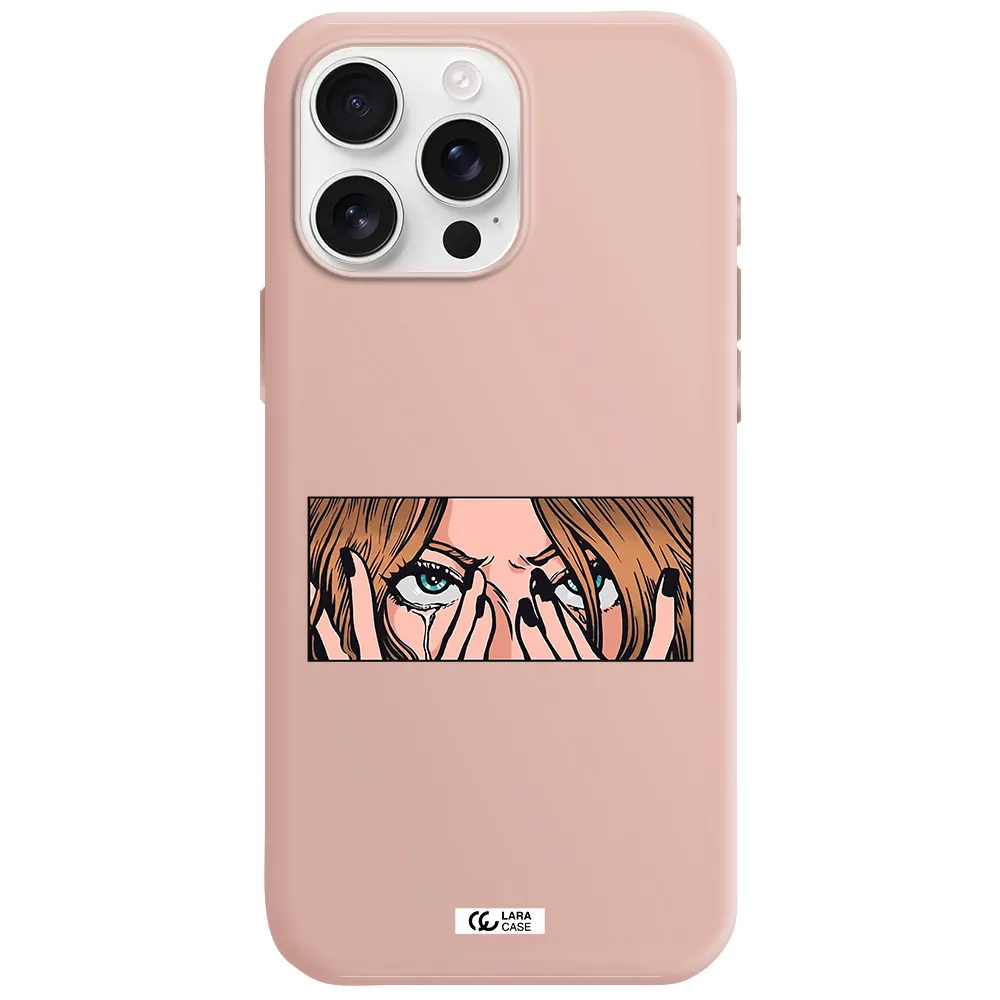 A Cartoon Of A Woman Holding Her Eyes Apple Iphone 16 Pro Max Silicone Pastel Pink Case