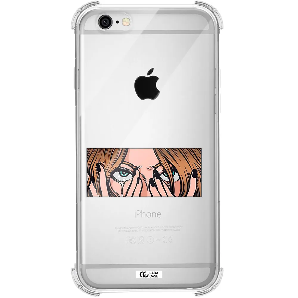a cartoon of a woman holding her eyes Apple iPhone 6 Clear PC Case