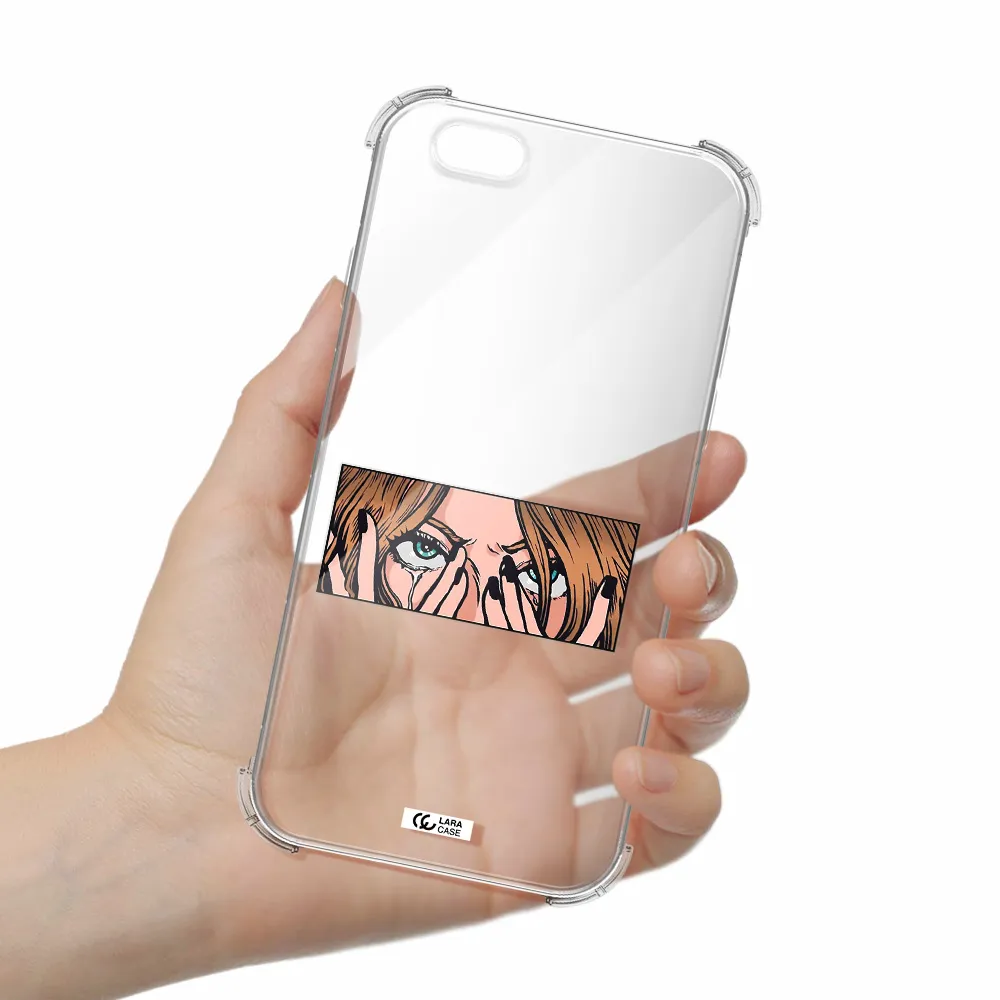 a cartoon of a woman holding her eyes Apple iPhone 6 Clear PC Case