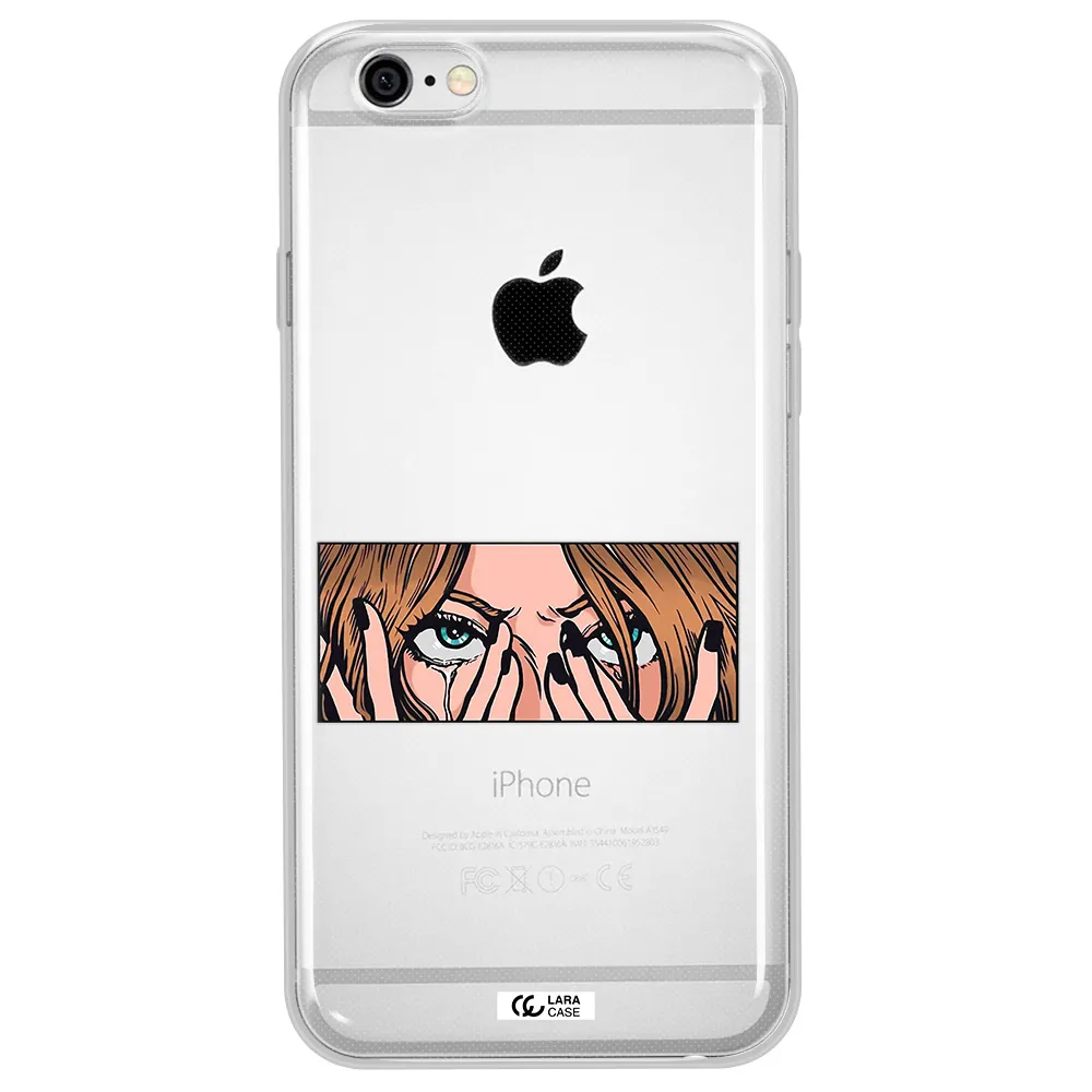 a cartoon of a woman holding her eyes Apple iPhone 6 Clear TPU Case