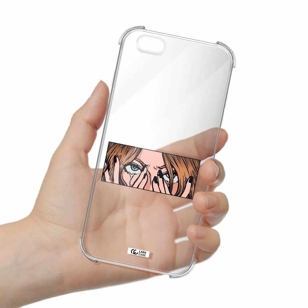 a cartoon of a woman holding her eyes Apple iPhone 6 plus Clear PC Case