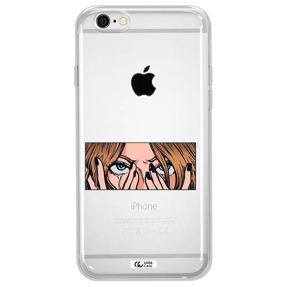a cartoon of a woman holding her eyes Apple iPhone 6 plus Clear TPU Case