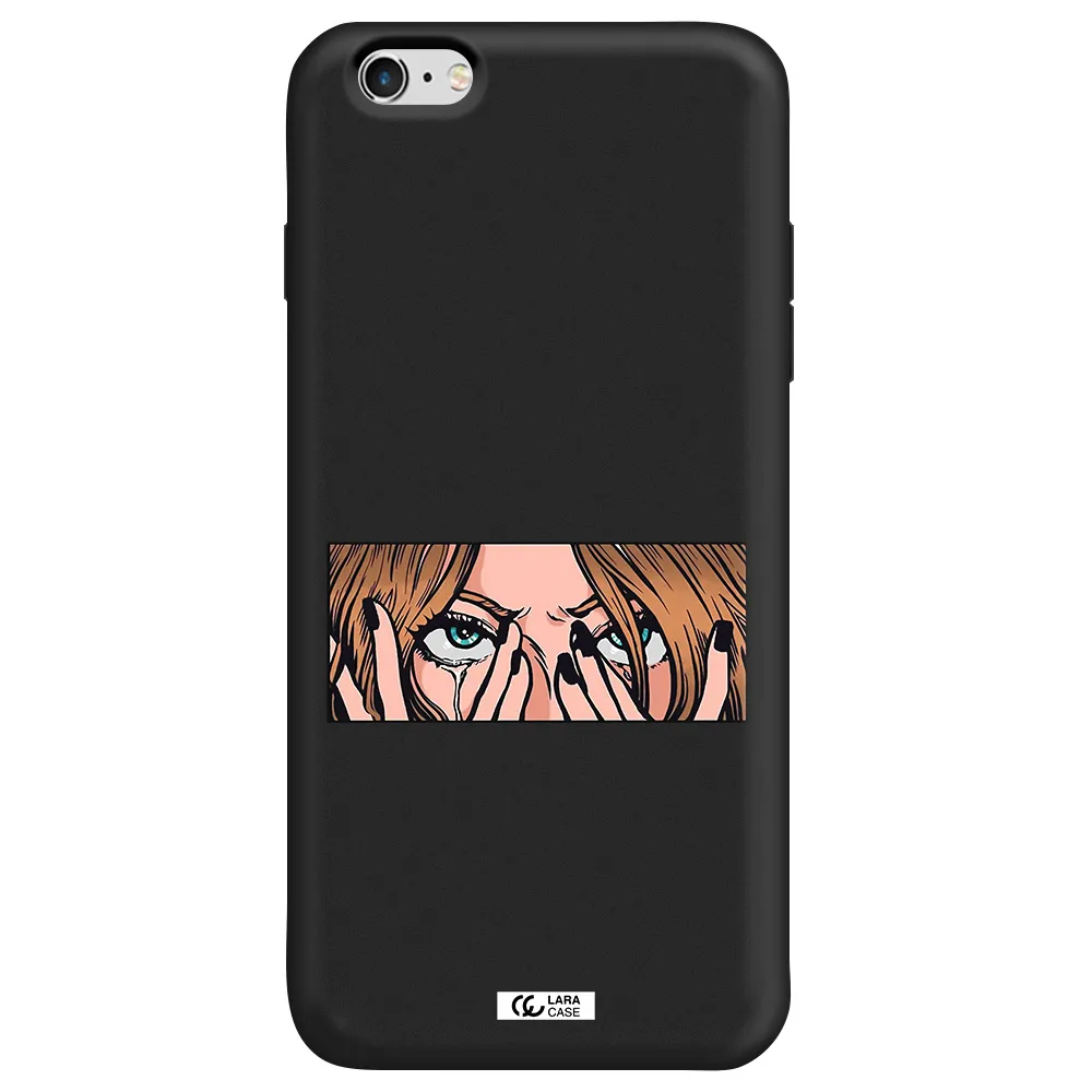a cartoon of a woman holding her eyes Apple iPhone 6 plus Silicone black Case
