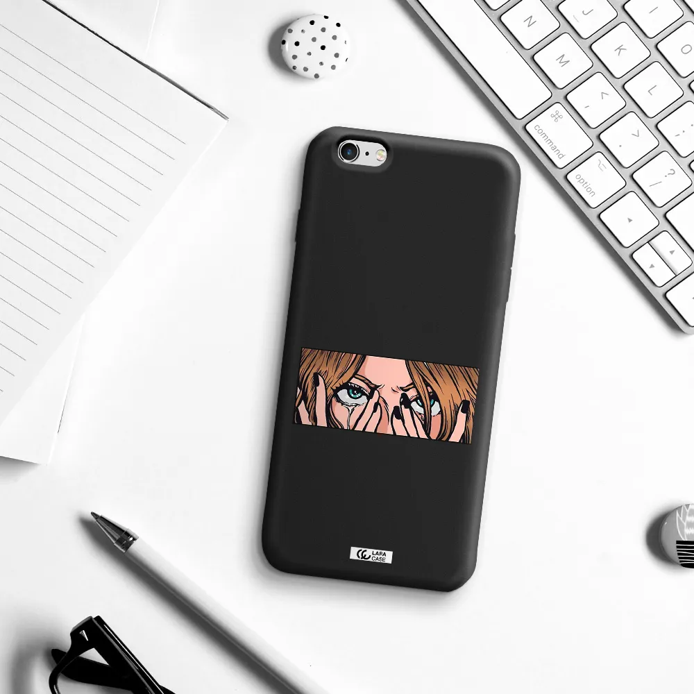 a cartoon of a woman holding her eyes Apple iPhone 6 plus Silicone black Case