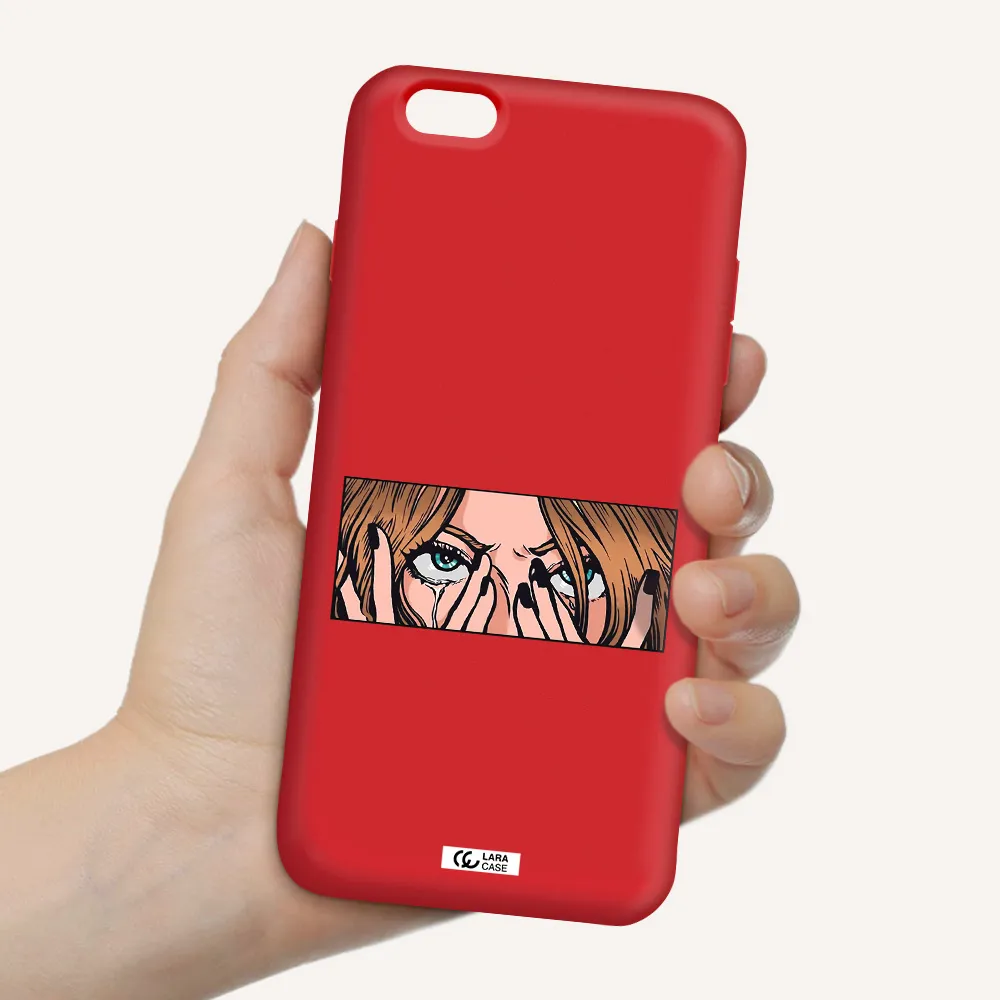 a cartoon of a woman holding her eyes Apple iPhone 6 plus Silicone Imperial Red Case