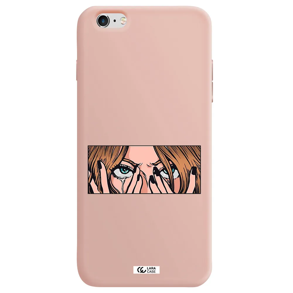 a cartoon of a woman holding her eyes Apple iPhone 6 plus Silicone pastel pink Case