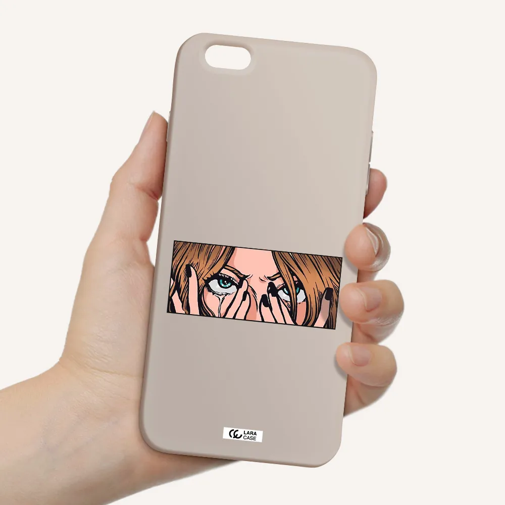 a cartoon of a woman holding her eyes Apple iPhone 6 plus Silicone Stone Case