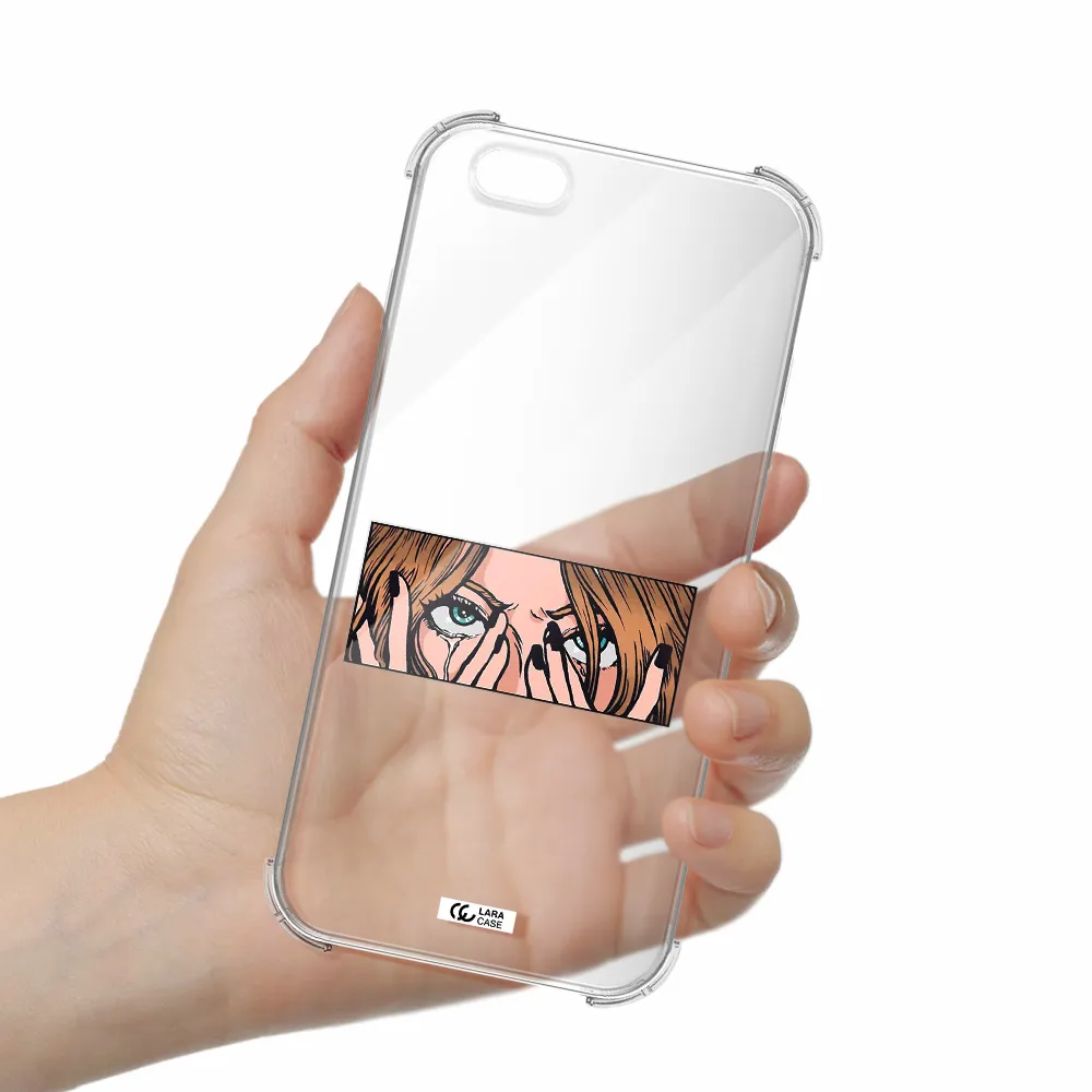 a cartoon of a woman holding her eyes Apple iPhone 6 s plus Clear PC Case