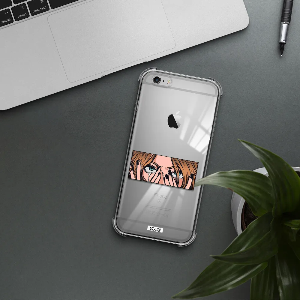 a cartoon of a woman holding her eyes Apple iPhone 6 s plus Clear PC Case