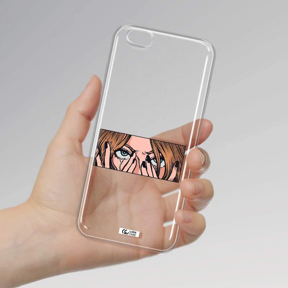 a cartoon of a woman holding her eyes Apple iPhone 6 s plus Clear TPU Case