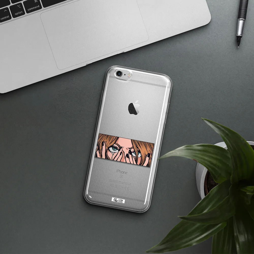 a cartoon of a woman holding her eyes Apple iPhone 6 s plus Clear TPU Case