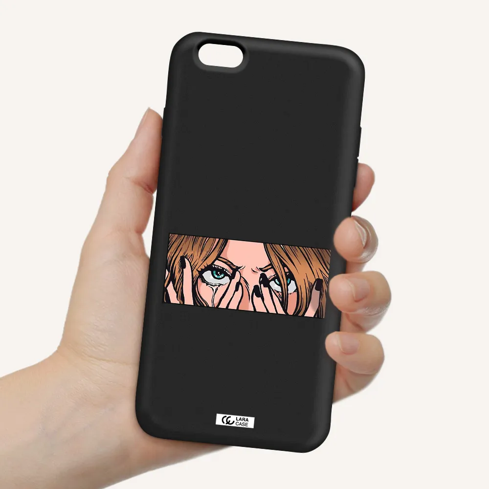 a cartoon of a woman holding her eyes Apple iPhone 6 s plus Silicone black Case