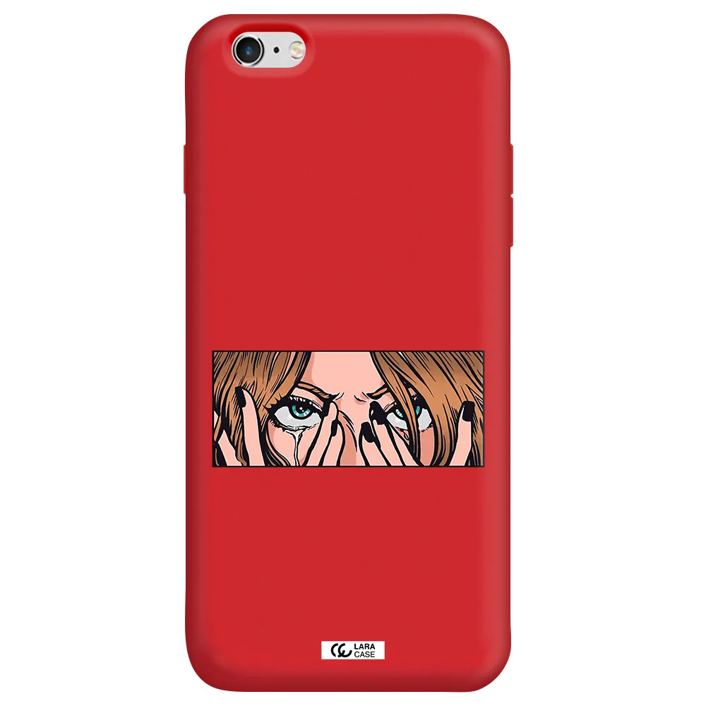 a cartoon of a woman holding her eyes Apple iPhone 6 s plus Silicone Imperial Red Case