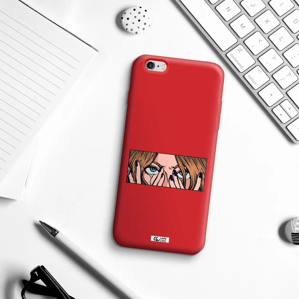 a cartoon of a woman holding her eyes Apple iPhone 6 s plus Silicone Imperial Red Case