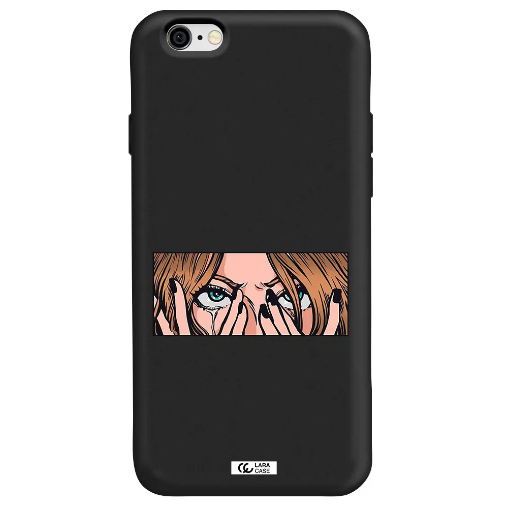 a cartoon of a woman holding her eyes Apple iPhone 6 Silicone black Case