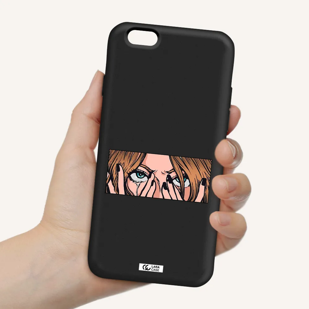 a cartoon of a woman holding her eyes Apple iPhone 6 Silicone black Case