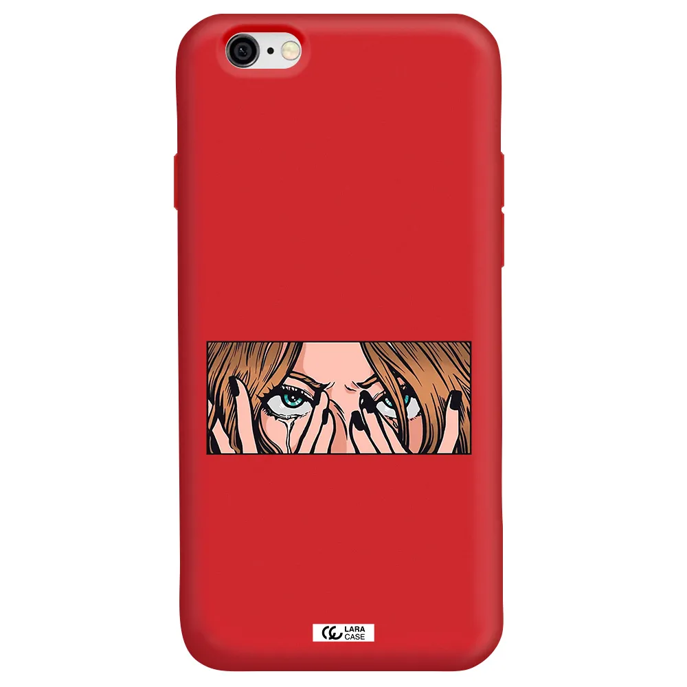 a cartoon of a woman holding her eyes Apple iPhone 6 Silicone Imperial Red Case