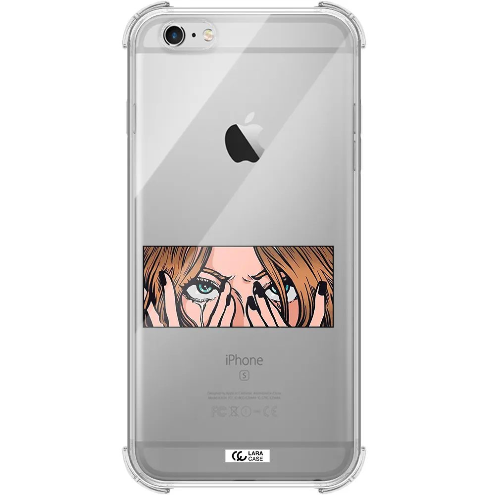 a cartoon of a woman holding her eyes Apple iPhone 6S Clear PC Case