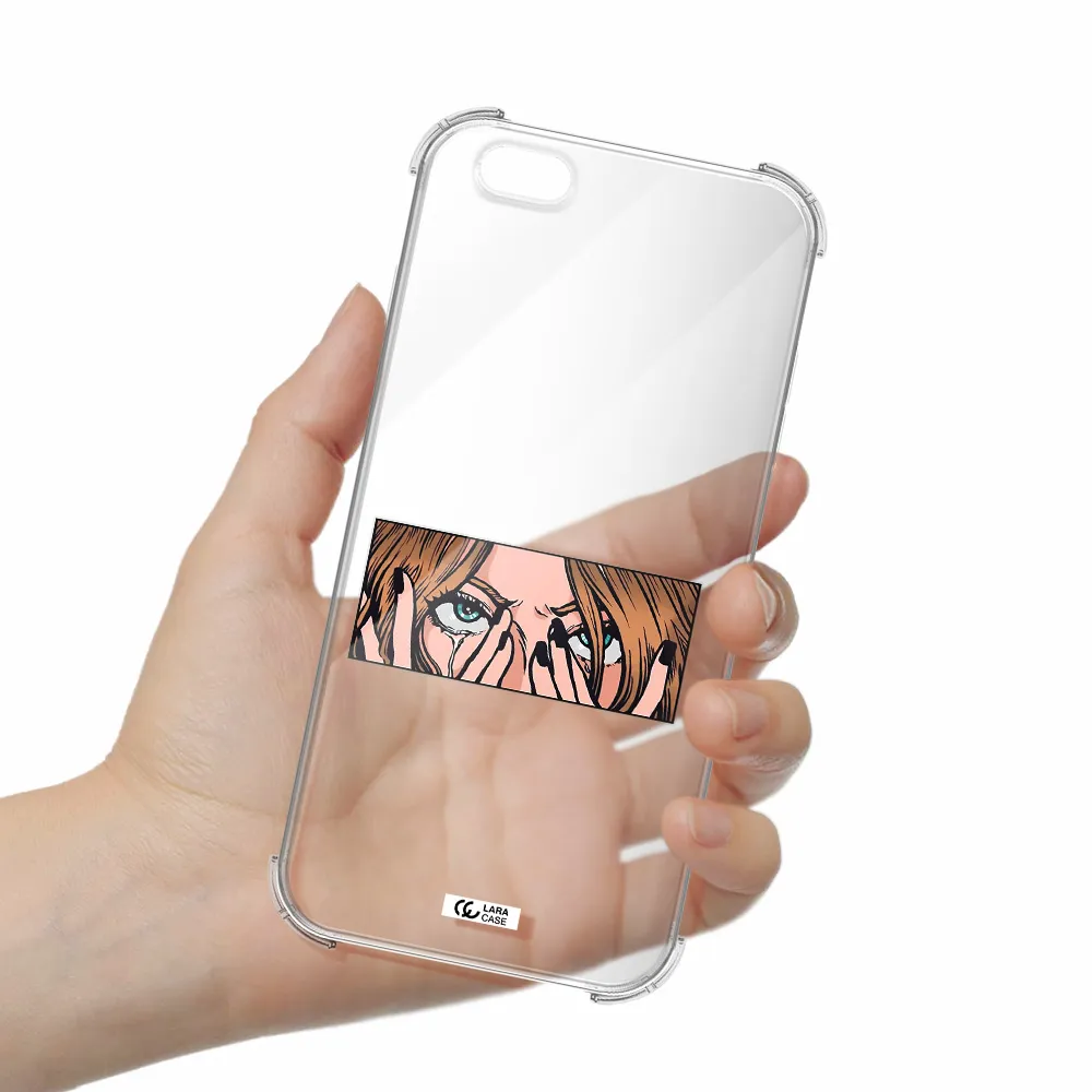 a cartoon of a woman holding her eyes Apple iPhone 6S Clear PC Case