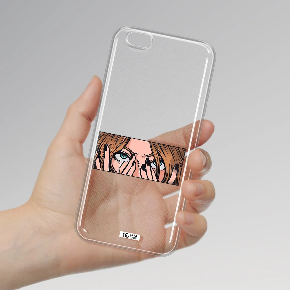 a cartoon of a woman holding her eyes Apple iPhone 6S Clear TPU Case