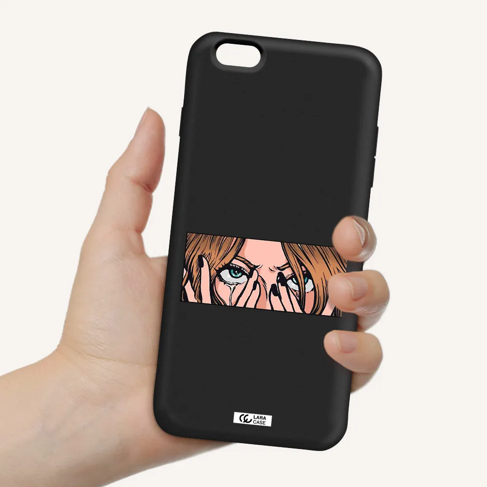 a cartoon of a woman holding her eyes Apple iPhone 6S Silicone black Case