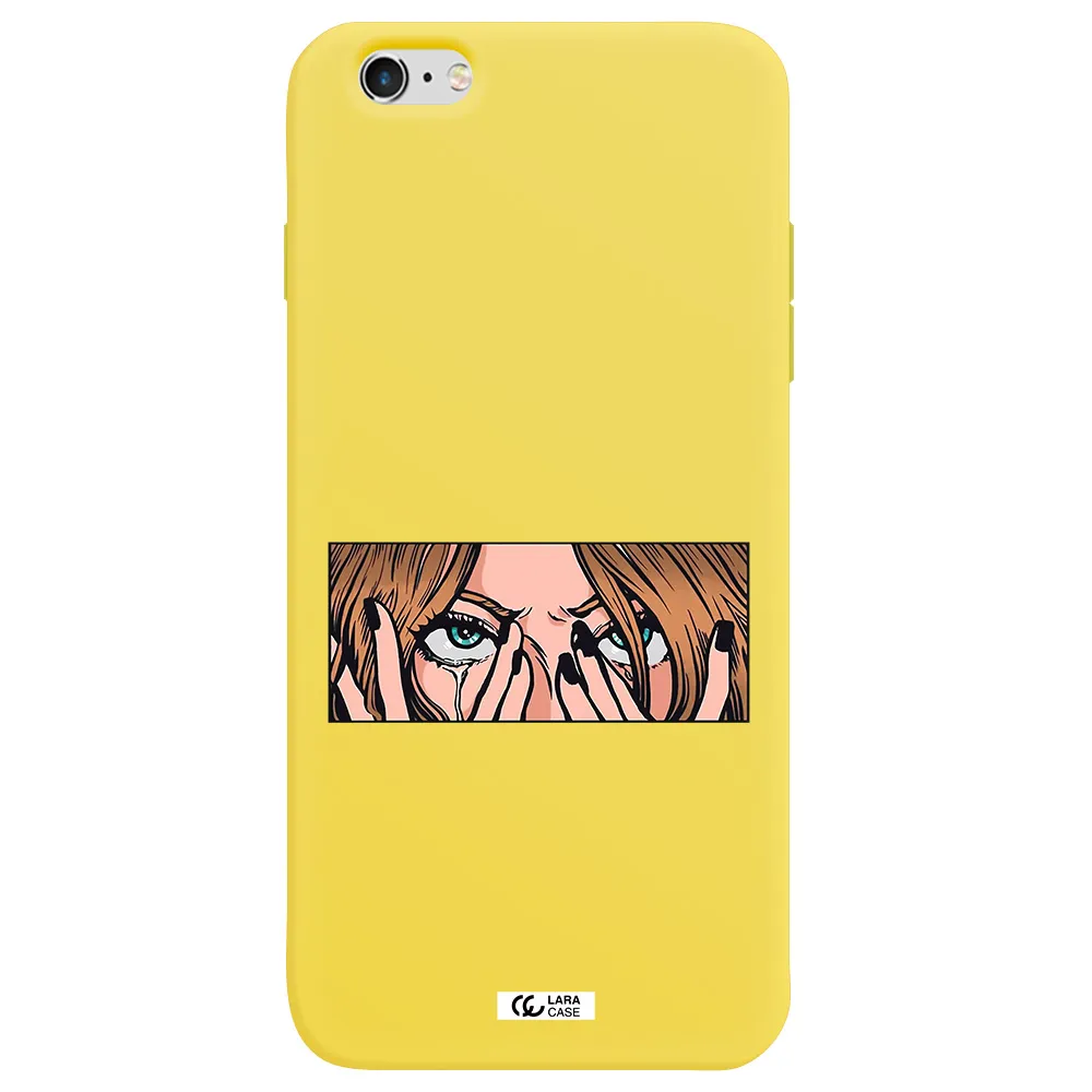 a cartoon of a woman holding her eyes Apple iPhone 6S Silicone canary yellow Case