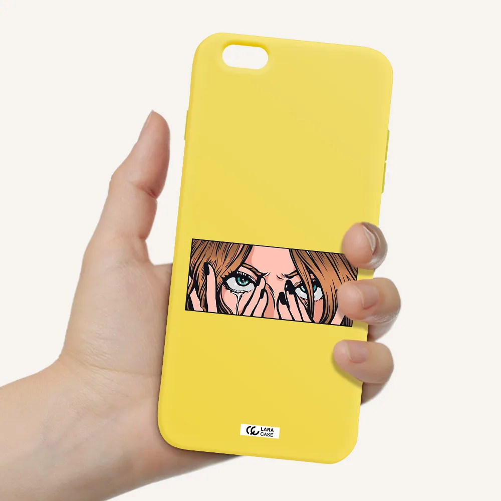 a cartoon of a woman holding her eyes Apple iPhone 6S Silicone canary yellow Case
