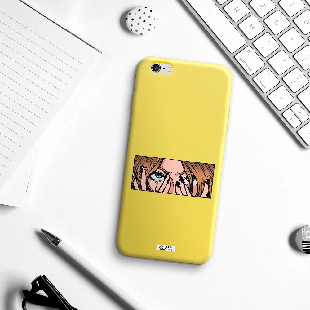 a cartoon of a woman holding her eyes Apple iPhone 6S Silicone canary yellow Case