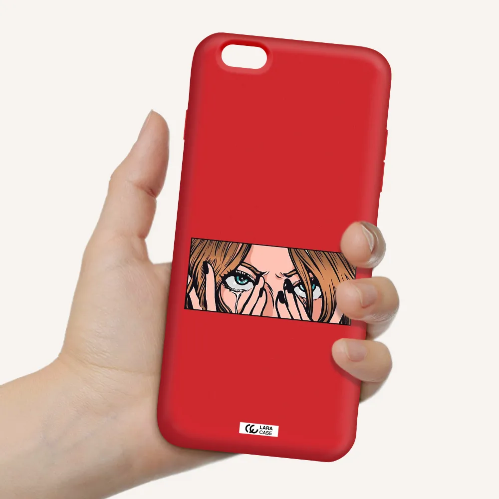 a cartoon of a woman holding her eyes Apple iPhone 6S Silicone Imperial Red Case